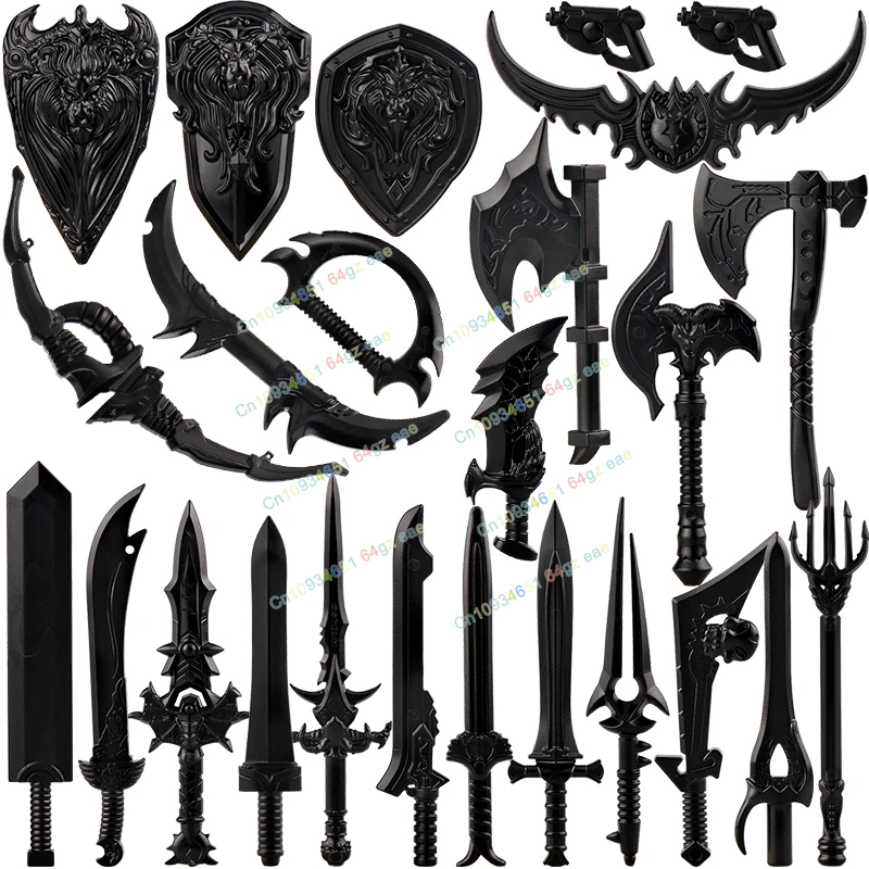 10PCS PJT08 Medieval Military Cavalry Knights Weapons Bows Axe Shield Sword Flame Arm Leg Bricks Accessories Kids Figures Toys