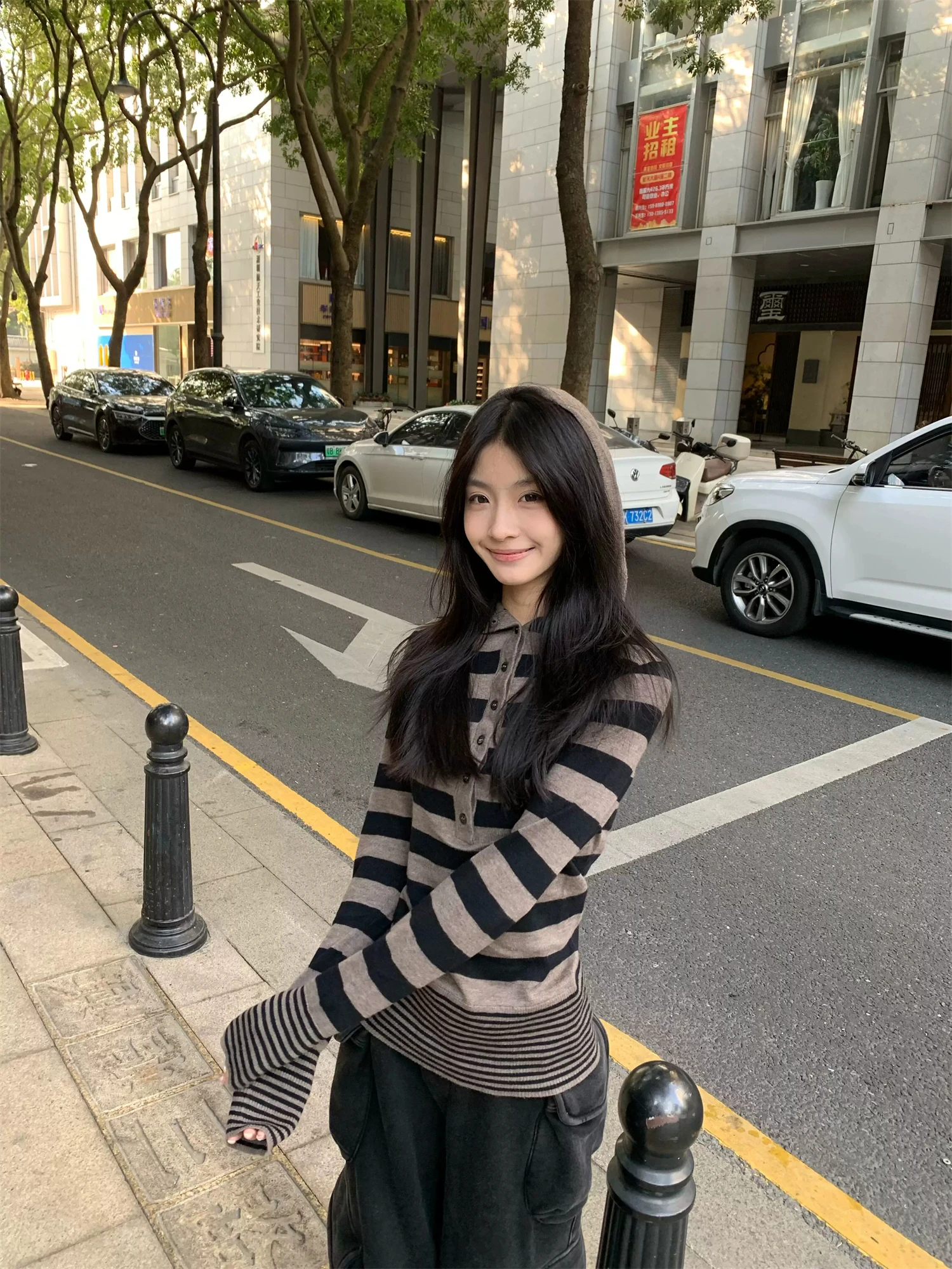 Y2K Vintage Striped Henley Neck Knit Long Sleeve Top Women Thumb Hole Cuffs Slim Fit Casual Streetwear Ladies Blouse