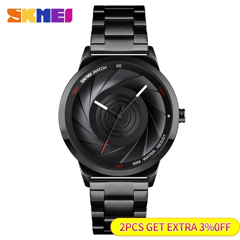 SKMEI-Men's 3D Dial Quartz Watch, 9210, Marca de topo, Luxo, Aço completo, Negócios, 30, Impermeável, Esporte, Moda
