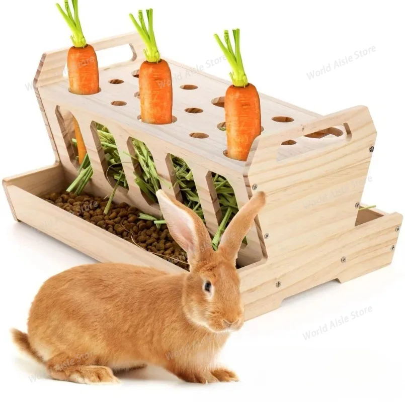 Handmade Wooden Rabbit Feeder DIY Removable Small Animal Food Dispenser for Guinea Pigs Hamsters Pet Cage Bowls Feeders