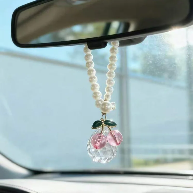 Fashionable Crystal Cherry Car Hanging Pendant  Ornament Car Rearview Mirror Decoration Car Accessories