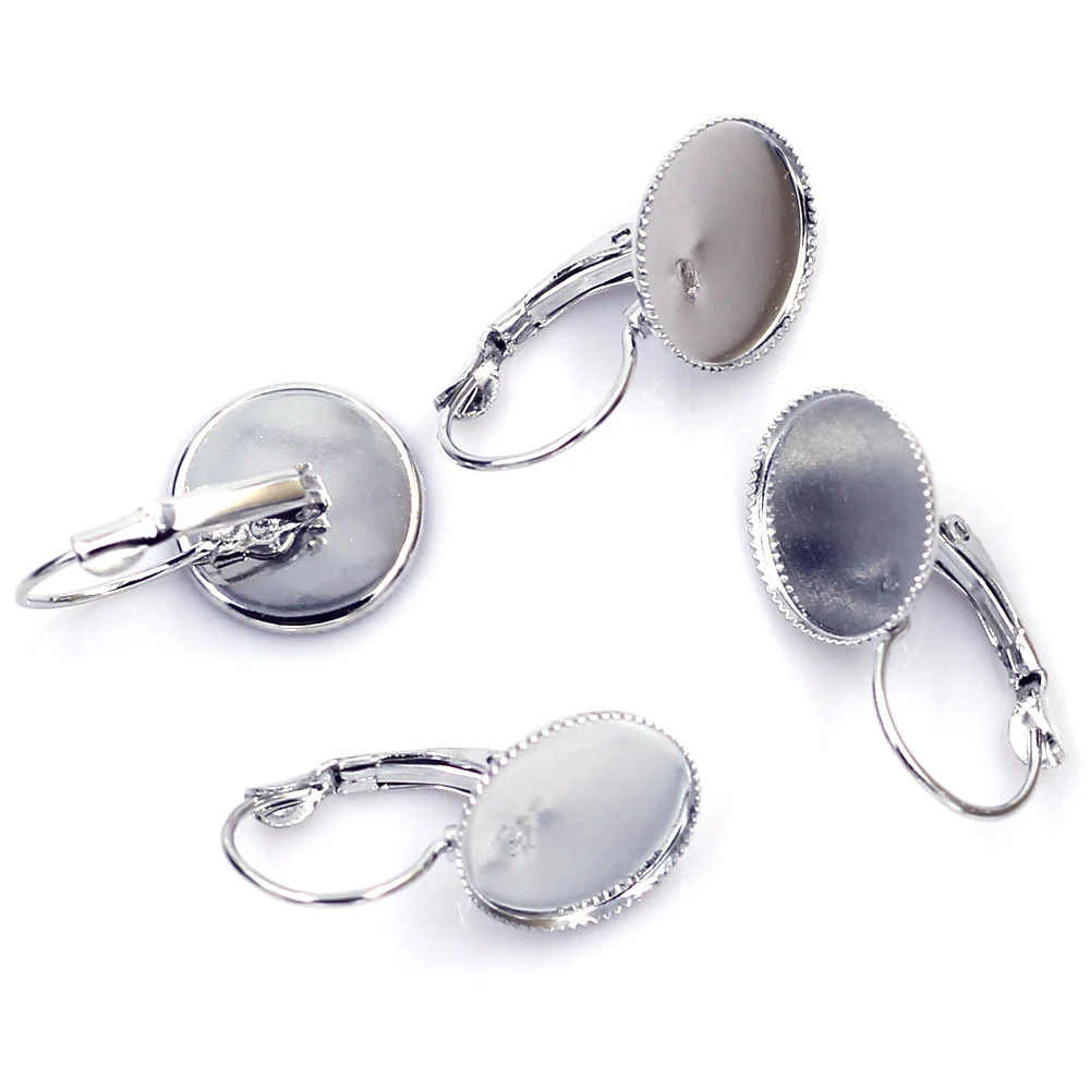 750Pcs Free Shipping Round Cabochon Setting Earring Wire Jewelry Making Findings 26x15mm(Fit 14mm)