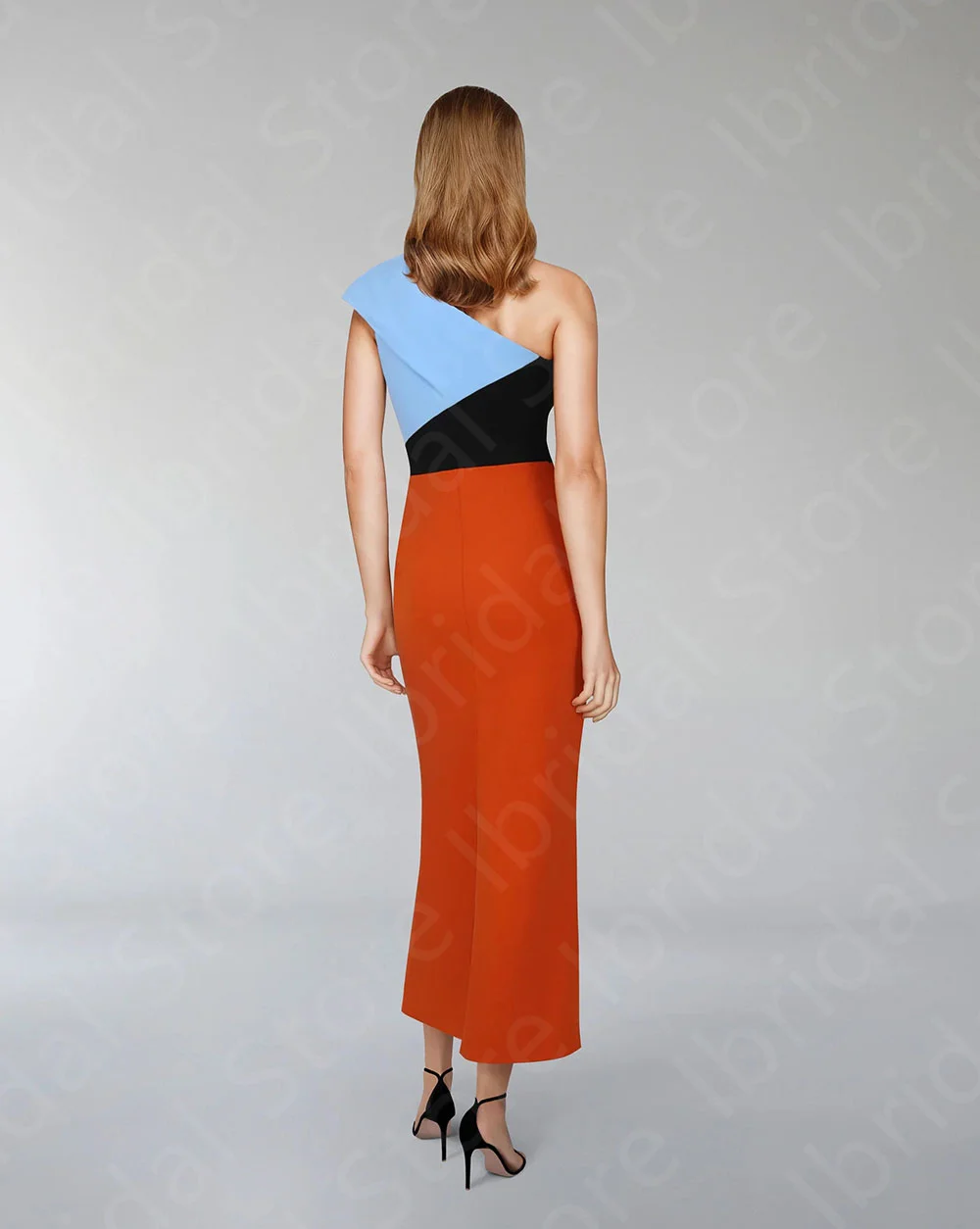 Maßgeschneiderte klassische Ballkleider im Angebot, Ball- und Partykleider, Kontrastfarbe, Flügelärmel, Hochzeitsgastkleider, mittlere Wadenlänge