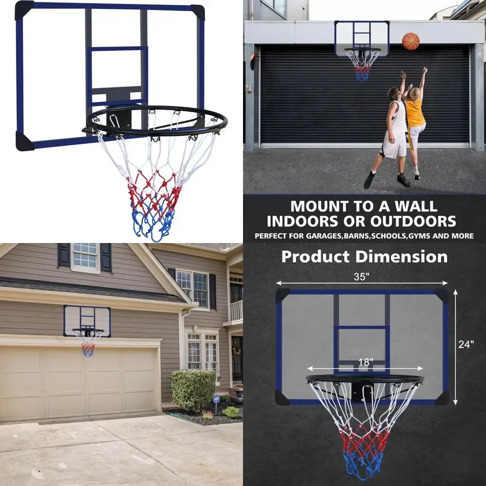 

indoor/outdoor durable pvc folding basketball hoop with shatterproof 35" x 24" backboard and all-weather net