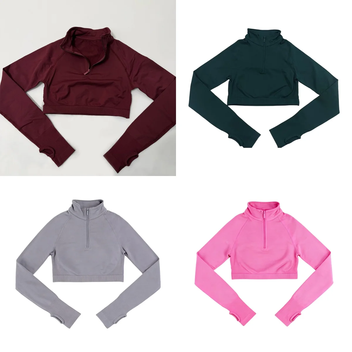 

Женская укороченная кофта Impact с молнией до середины груди, бесшовная, с длинными рукавами реглан, отверстиями для больших пальцев, для фитнеса, тренировок, спортзала, йоги, бега