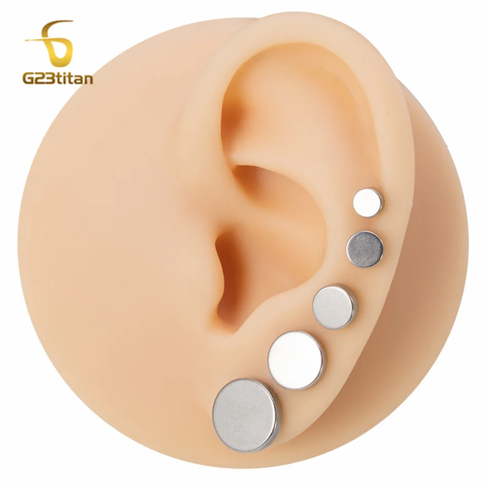 Light Titanium Earrings Stud Barbell Men Ear Piercing Plug Tunnel Fake Gauges Faux Expansion Cheater Illusion Ear Dilations