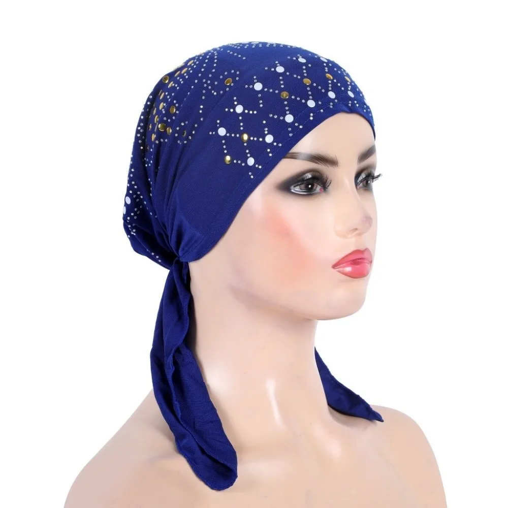 NEW Gold Sequins Turban Hijab Solid Color Breathable Pull On Headwrap Soft Cotton Headscarf Hat