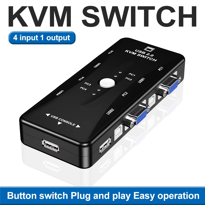 

Pop 4-портовый KVM-переключатель VGA 1080P USB2.0 Разветвитель VGA Мышь Клавиатура Принтер Pendrive Share Switcher Box Адаптер 2 в 1 выход KVM Sw