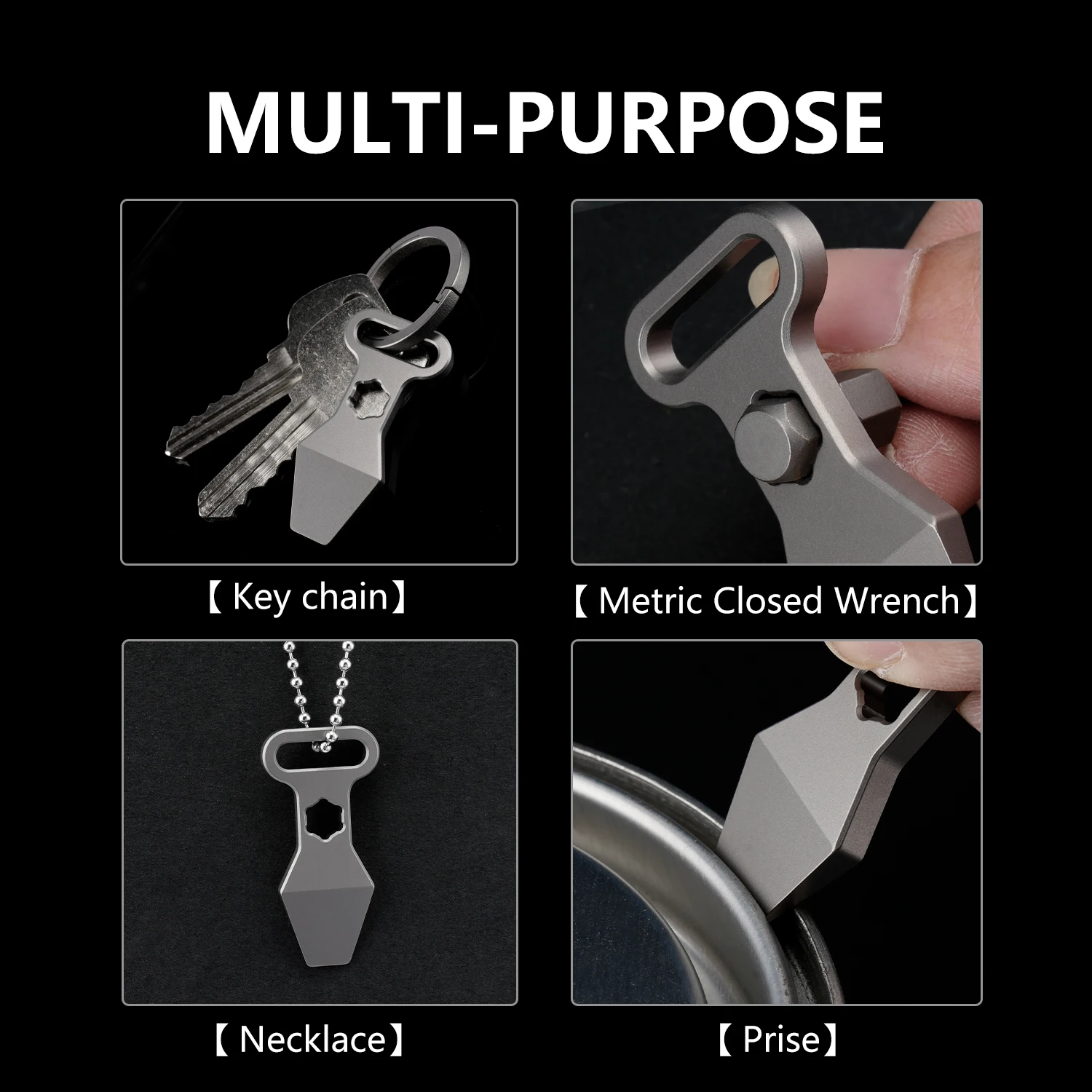 TGZUO CNC TC4 Titanium Alloy Mini Pry Bar 1.77 Inch Keychain Multifunctional Crowbar EDC Outdoor Survival Pocket Tool