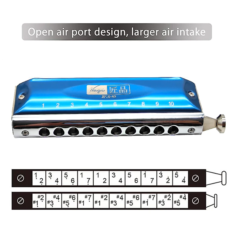 10 Hole Chromatic Harmonica C Key JP10-40 Mouth Organ Professional Performance Harmonica for Children, Beginners, and Students