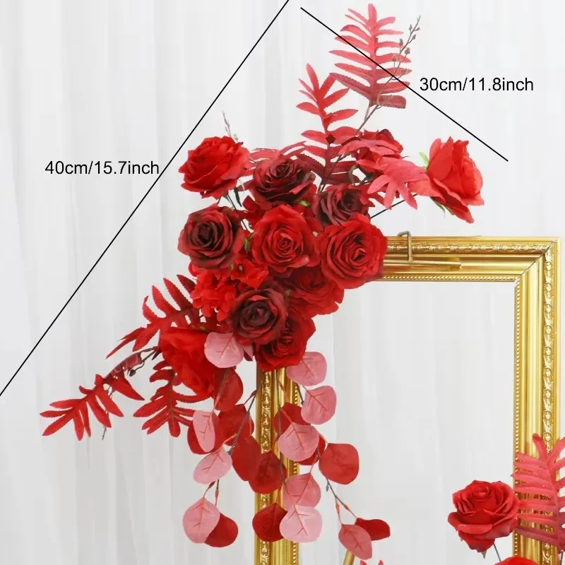 Luxo Rosa Vermelha Rosa Floral Base Base Coração Arco Arco Casado Decoração Janela Vibra Adeços A8869