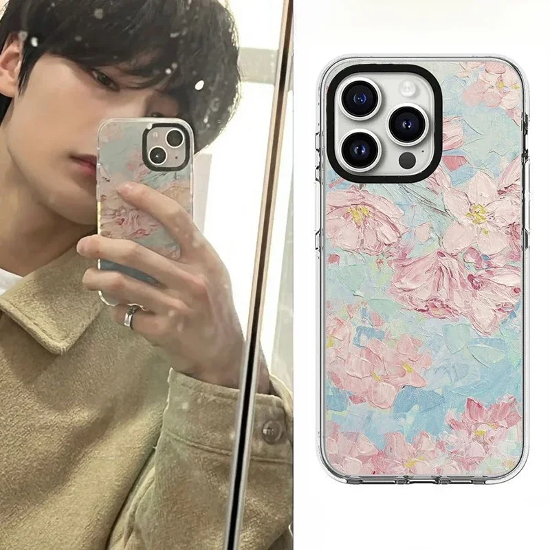 

Oil Painting Flower 2.0 Acrylic Black Border iPhone 11 12 13 14 15 Pro Max Protective Mobile Phone Case Cover Shell