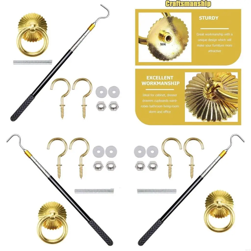 964E Attische ladder Pull Down Hook Feature Telescoping Rod en Coppers Rings