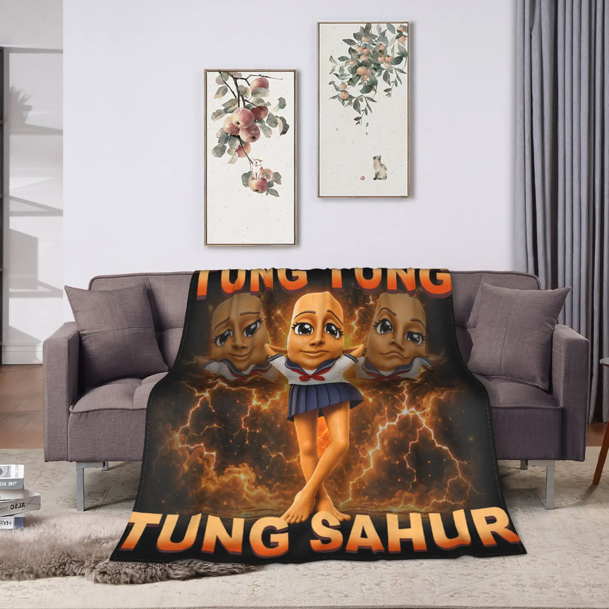 Tung Tung Tung Sahur Chan is Calling Dance Meme Blanket Adults  Flannel Throw Blanket For Outdoor Super Soft Quality Bedspread