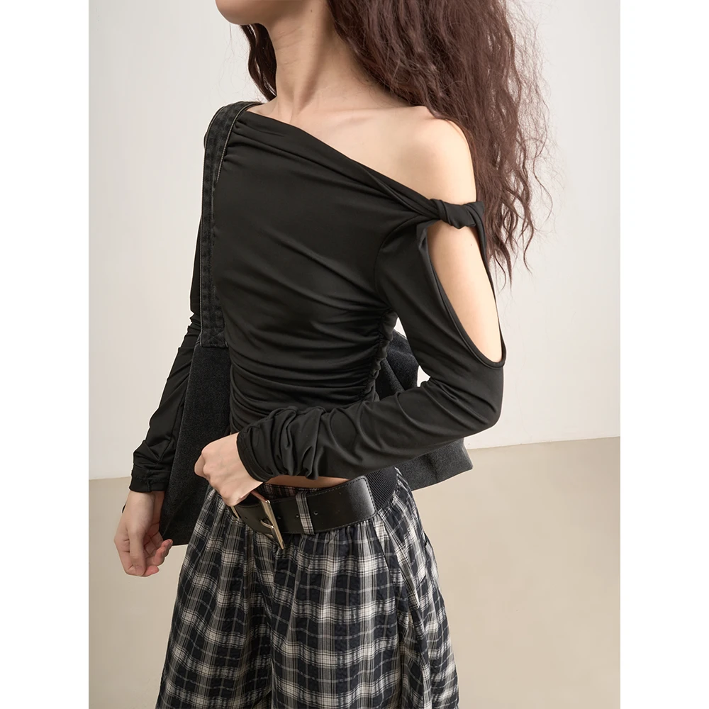 

mat LANVIVIER GAO Level Asymmetric Twist Hollow Design Long Sve T-irt Women's Cleanfit High Waist Sweat Absorbent