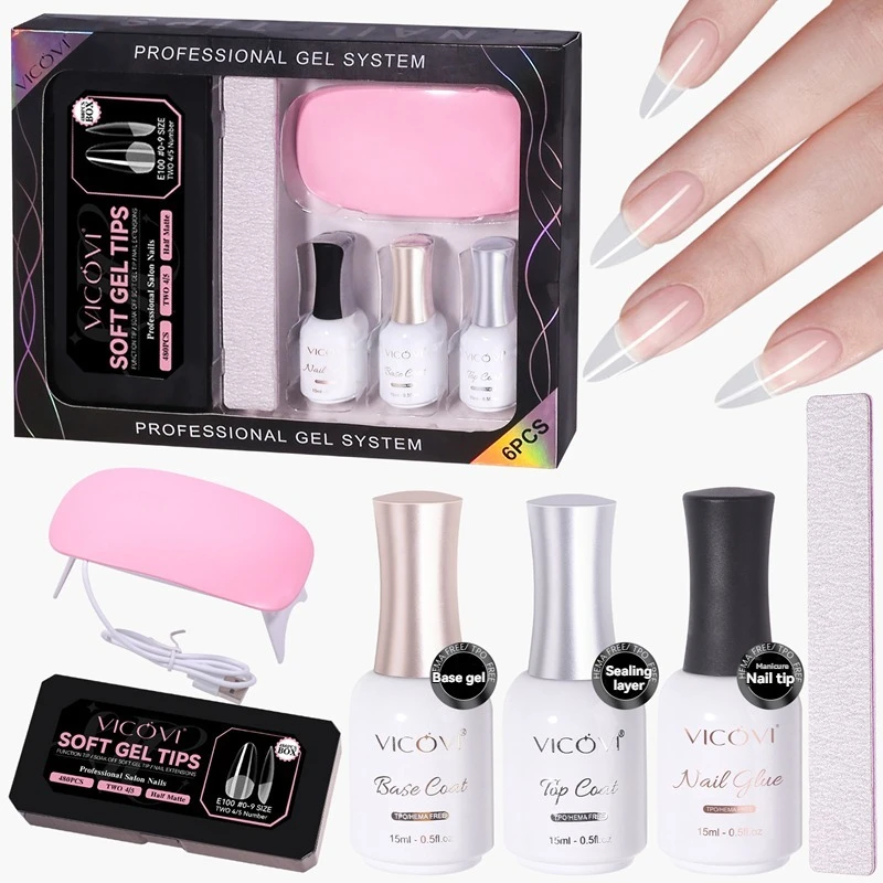 طقم أظافر جل احترافي مكون من 6 قطع: مصباح LED + قاعدة/ معطف علوي + غراء أظافر | أدوات مانيكير لتطويل الأظافر DIY للصالون والمنزل #1