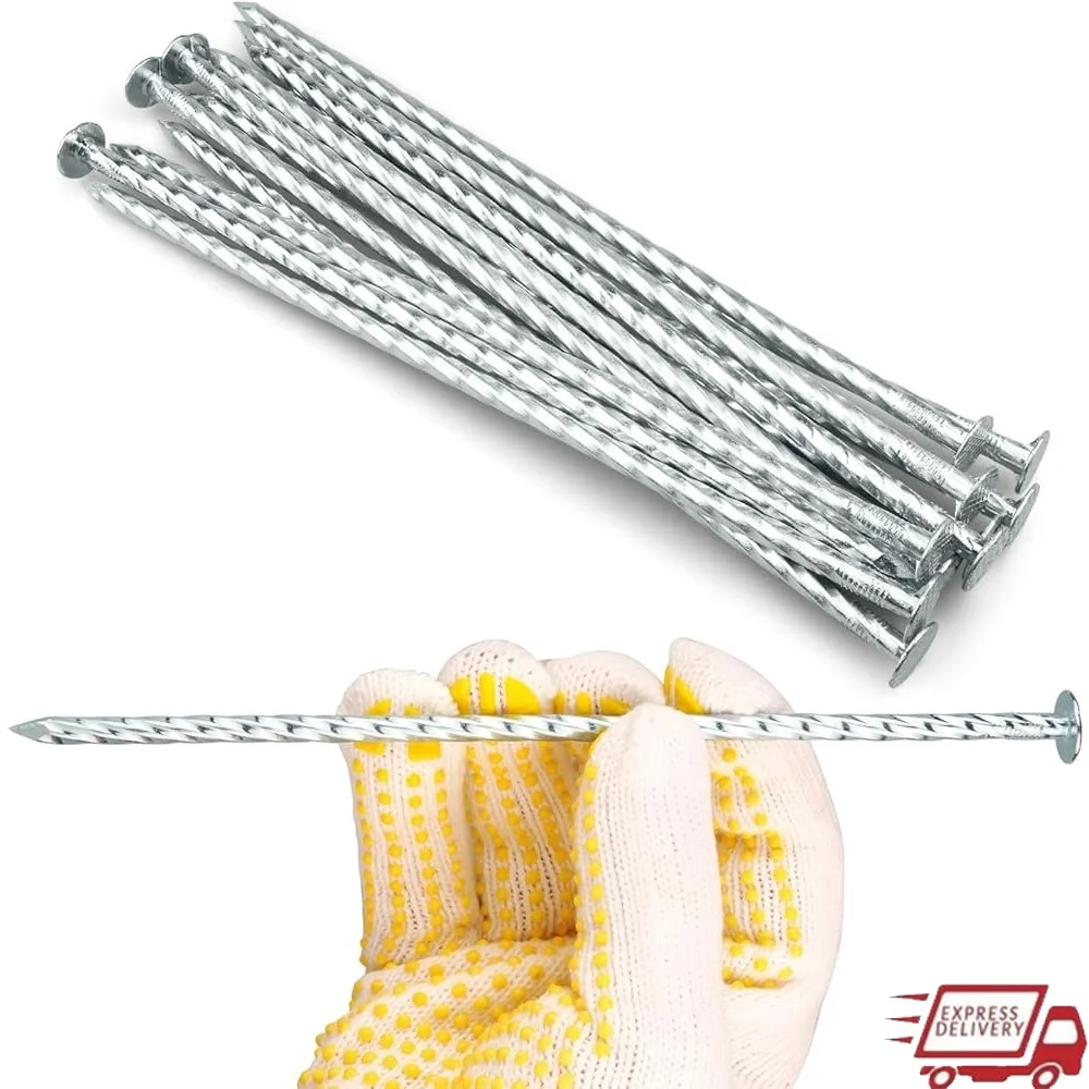 

8 Inch Heavy Duty Spiral Landscape Spikes Galvanized Steel Garden Stakes Fixing Edging Weed Barriers Turf Tent 200 Pack