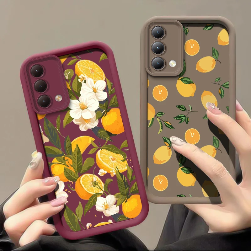 

Soft Phone Case For OPPO A17 A17K A16E A16K A15 A15S A12 A11K A5X A5S A9 A3 Pro A3X Shockproof Matte Flower Lemon Print Cover