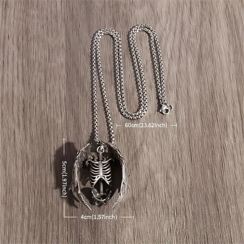 الجمجمة قلادة الشرير الجناح قلادة سلسلة العنق القوطية هالوين مجوهرات هدية للرجال والنساء سبائك الصلب لا الأحجار الكريمة