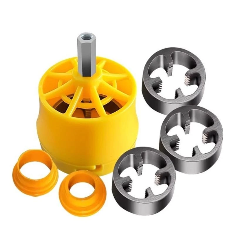7Pcs For Plastic Pipe Thread Making Tool Set PVC Pipe Threader With 3/4 1inch Dies Electric Drill Attachment