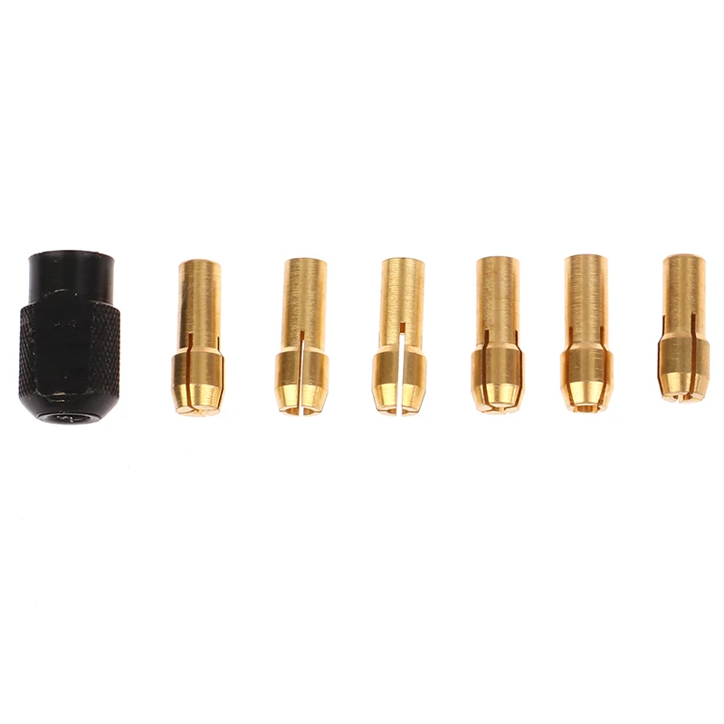 

7Pcs Brass Collet 1.0/1.6/2.0/2.4/3.0/3.2 + Check M8*0.75 Fits Rotary Tools Electric Grinder Accessories