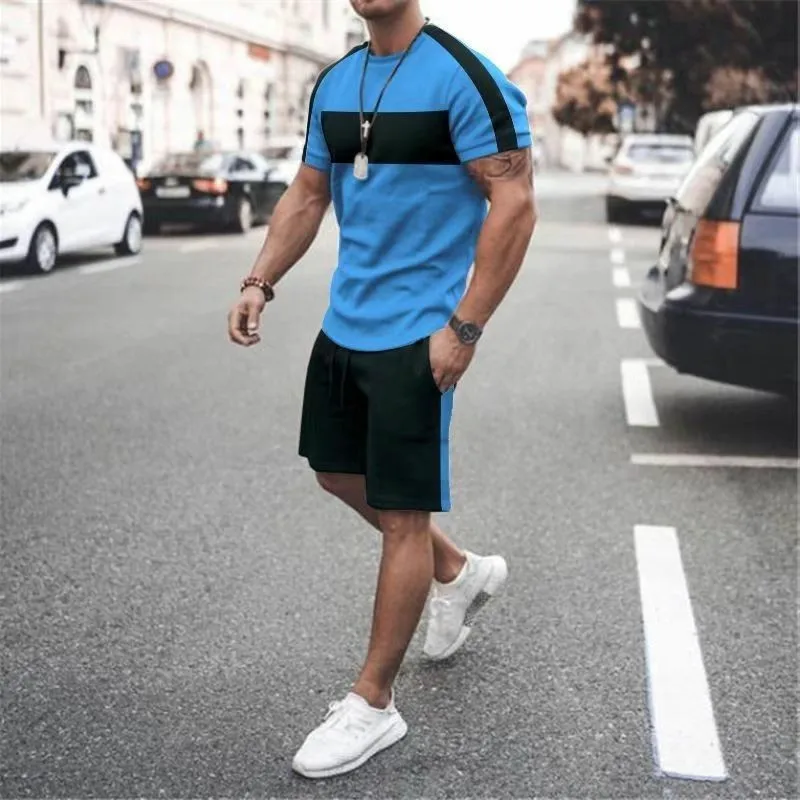 New Men\'s Short-sleeved Suit Men\'s Fashion Casual Streetwear Quick-drying Short-sleeved Suit Leisure Short-sleeved + Shorts Suit