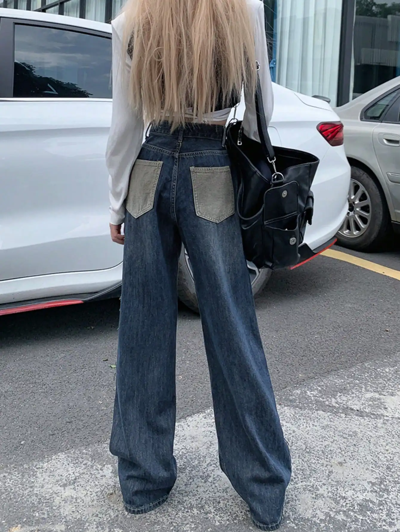 Korean Chic Early Autum American Retro Narrow Version High-Waisted Flap Pocket Pants Valgus Design Denim Straight Wide-Leg Pants for Women Utaiteriter Talon