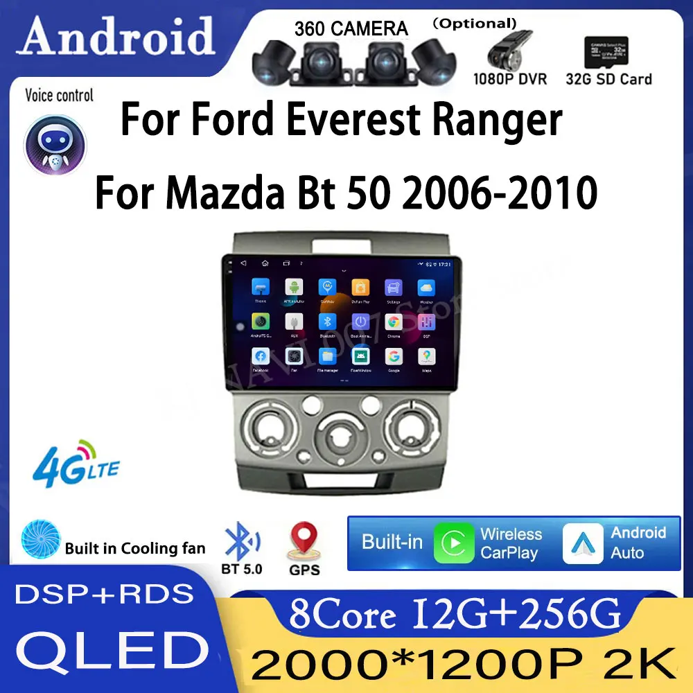 

Для Ford Everest Ranger для Mazda Bt 50 2006-2010 Android 14, автомобильный радиоприемник, GPS, Bluetooth, мультимедийный плеер, авторадио, видео Carplay