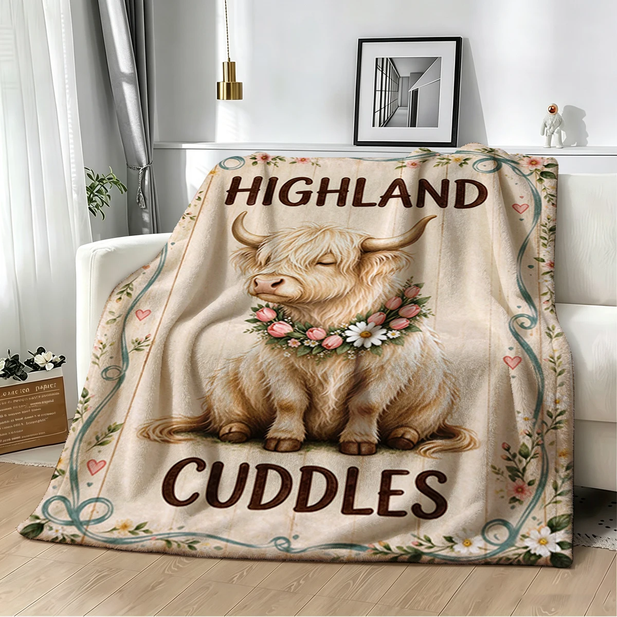 Highland Cuddles Daisy Cow Flannel Blanket Warm Soft Halloween Christmas Decorative Couch Warm Cozy All-Season Gift