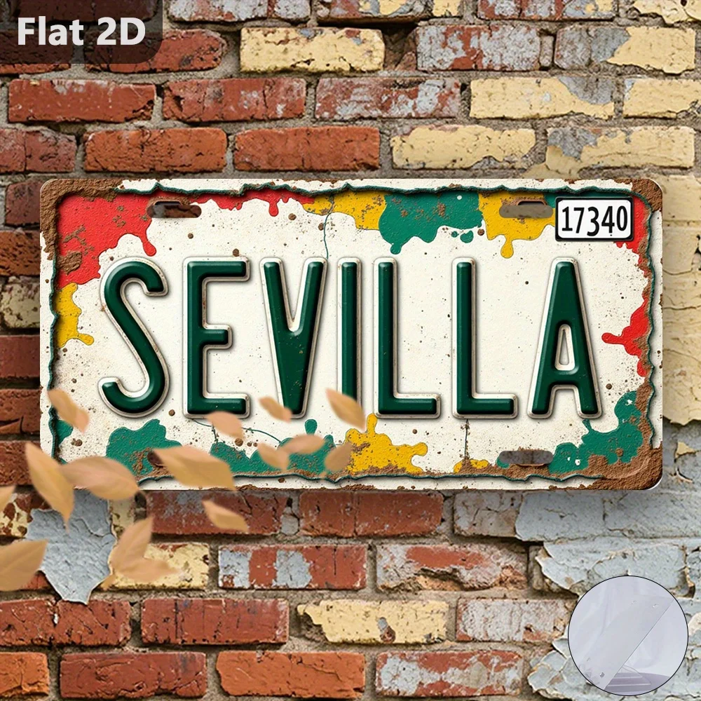 Letrero Vintage Plano 2D, 30 cm x 15 cm con un Plato de Sevilla de España, Perfecto como Recuerdo de Viaje, Decoración de Halloween