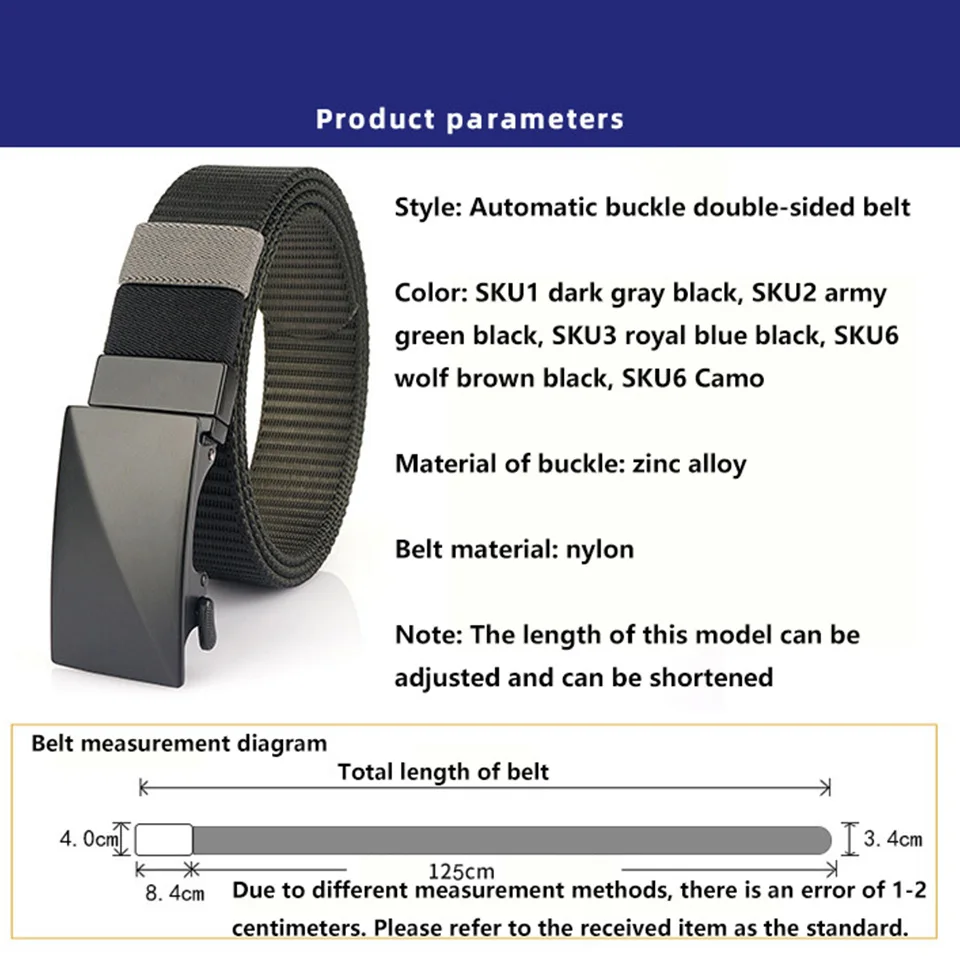 3.4cm Rotating Automatic Buckle Nylon Belt For Men And Women's Travel High-Quality Tactical Training Quick Detachable Waistband