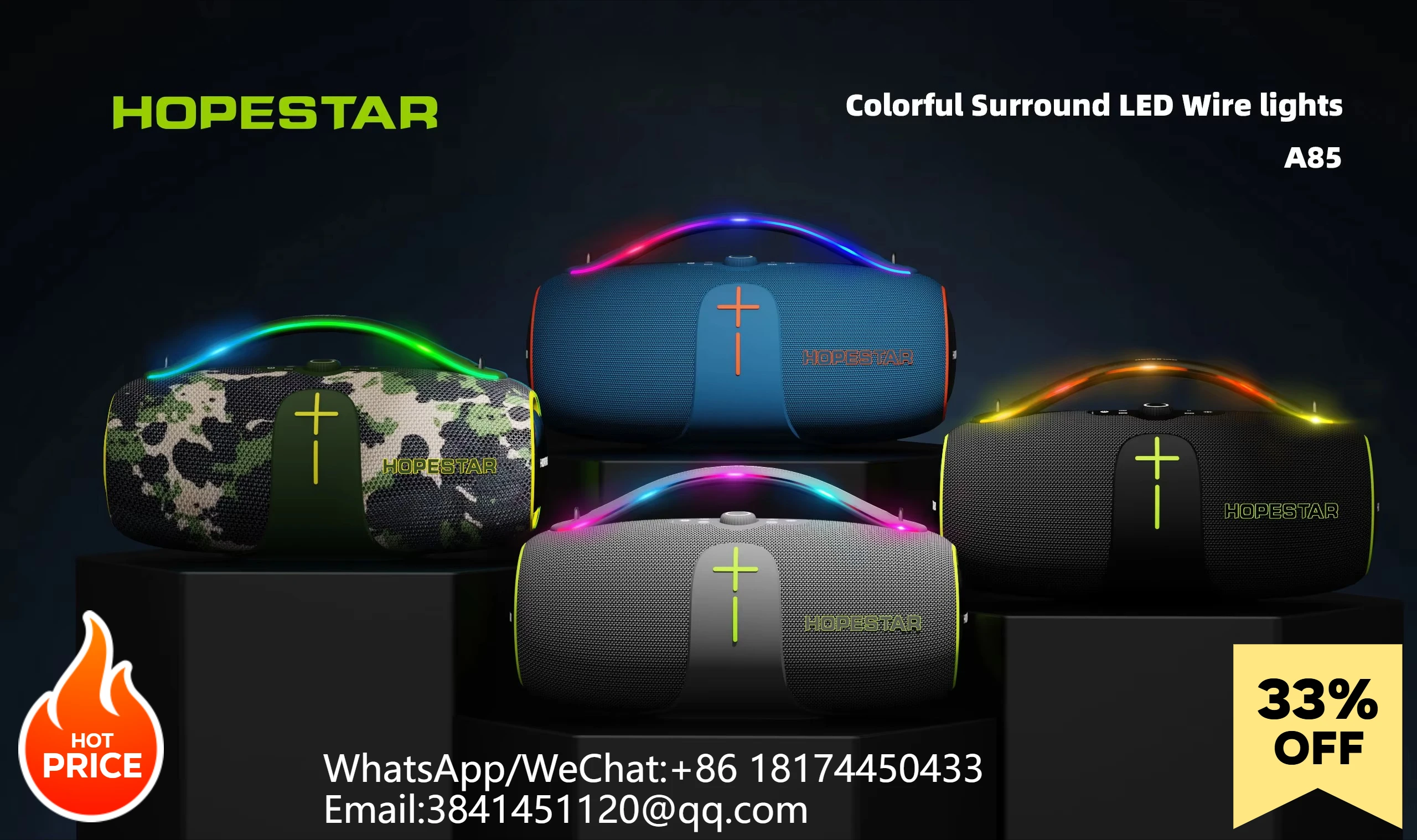 

HOPESTAR A85 400 Вт портативный уличный сабвуфер беспроводной динамик красочный свет вечерние компьютер мобильный телефон караоке-плеер AUX