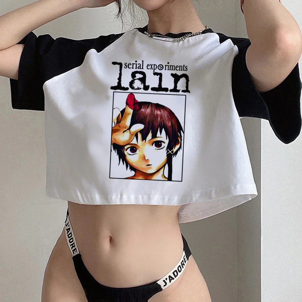 Serial Experiments Lain fairy grunge  aesthetic crop top Woman fairycore cyber y2k vintage Harajuku cropped tshirt