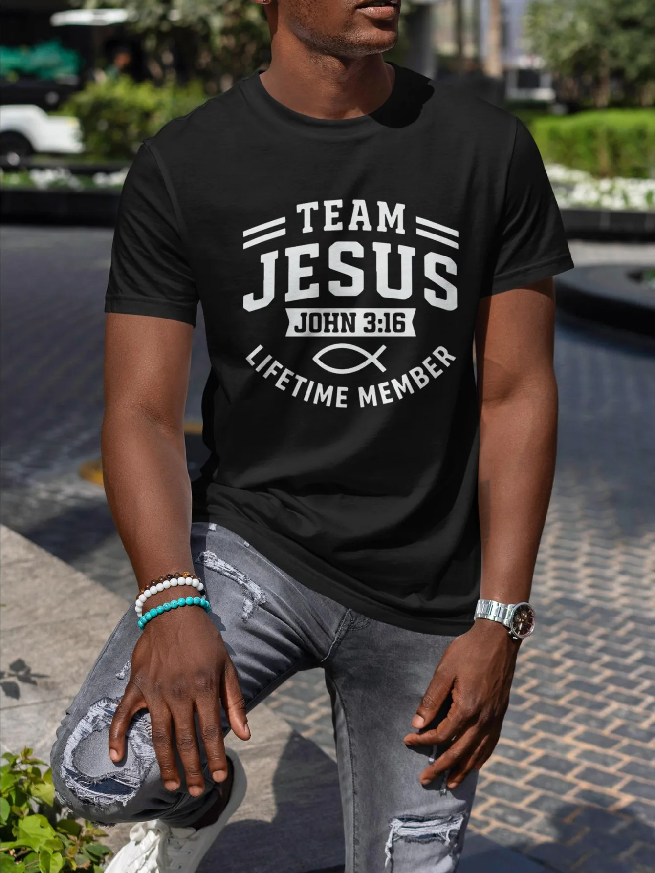 Men's Christian Faith Pattern T-Shirt - Jesus Team Print with John 3:16 Bible Excerpt, Breathable Quick-Dryingg Sr, M