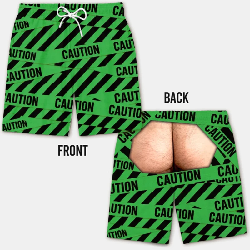 2026 Best-selling 3D artificial buttocks casual beach shorts with interesting and unique design and warning ribbons