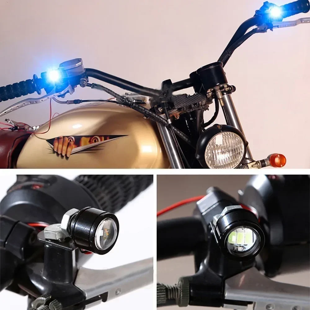 2pcs LED Strobe Motorcycle Light Headlight Fog Lamp High Power 12V White Moto Accessories Flashing Eagle Eye Lamp Driving Light