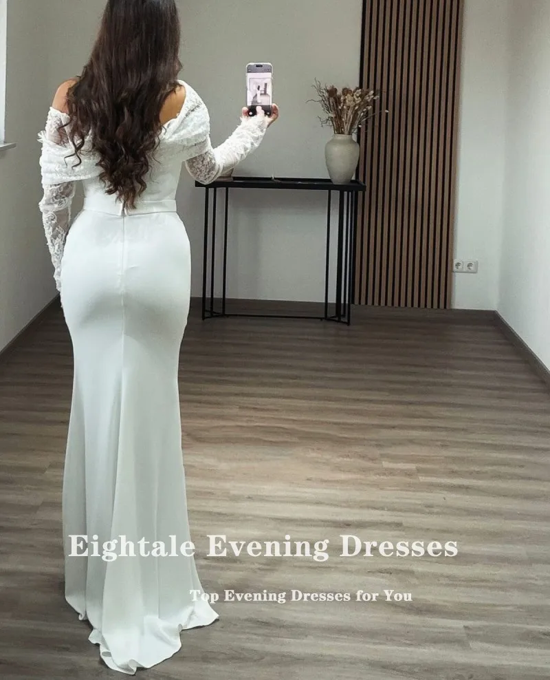 Robe de soirée arabe pour fête de mariage, ivoire, manches longues, longueur au sol, sirène musulmane, noire, personnalisée, robe de bal