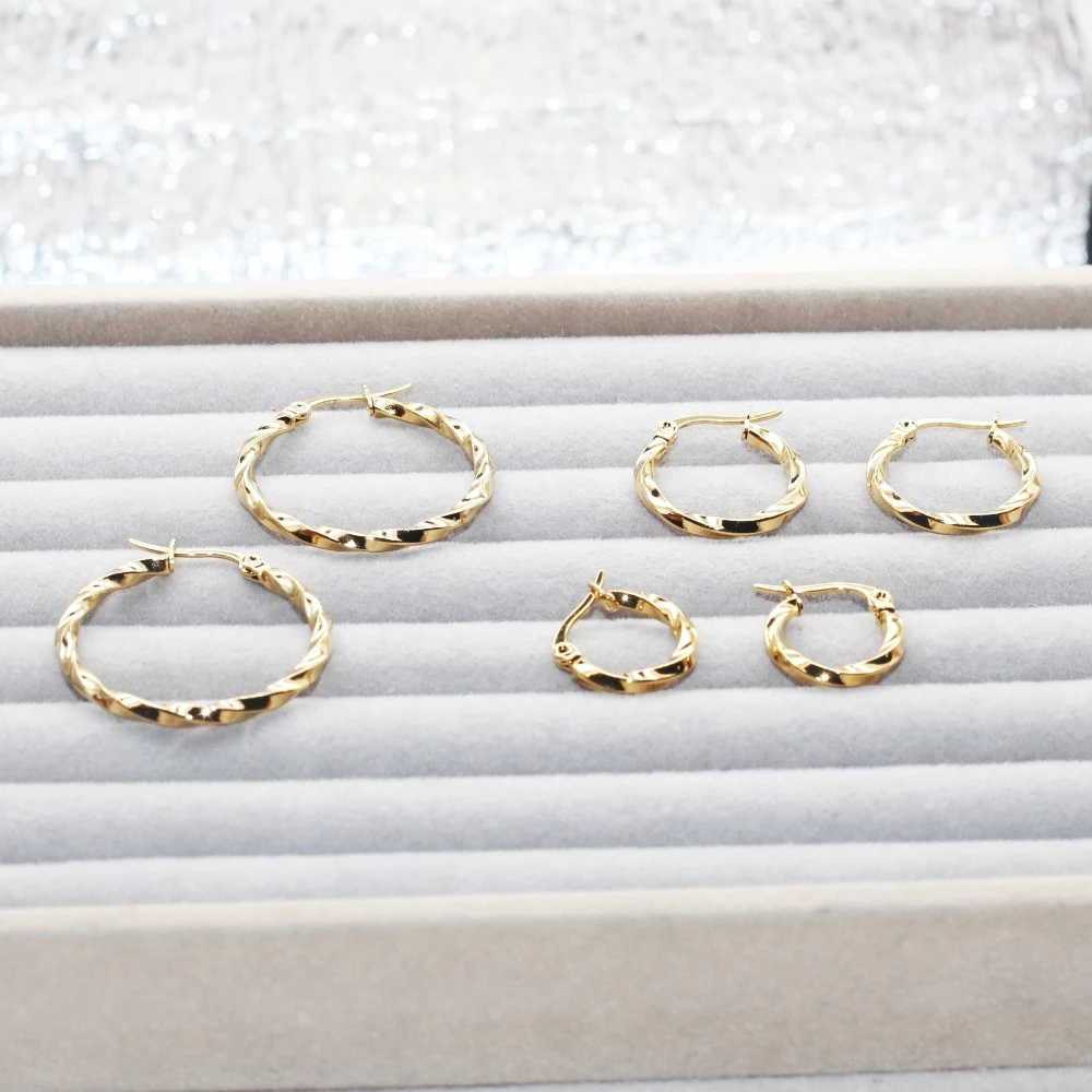 Men Women Stainless Steel 15 20 30mm Round Classical Brief Style Shape Hoop Earrings Vacuum Plating No Easy Fade Allergy Free