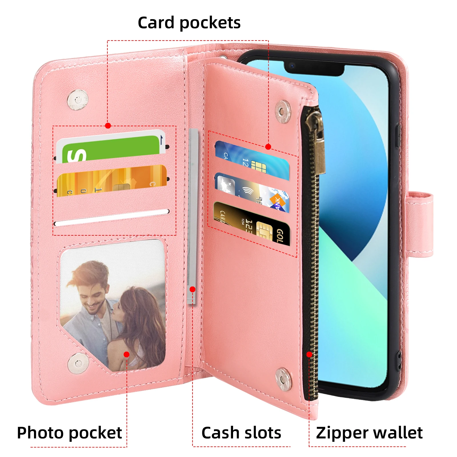 Flip Leather Wallet Phone Case For iPhone 15 Pro Max 14 Plus 13 Mini 12 11 XS X XR 8 7 SE 2020 2022 Strap Card Slot Holder Cover