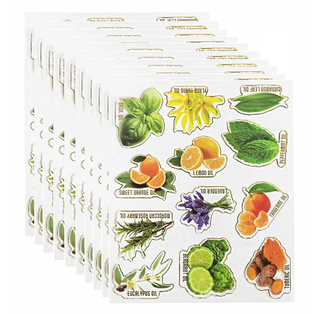 

10 Sheets Essential Oil Bottle Labels Self Adhesive Sticker Tags for Roller Bottles Perfume Lip Balm Organization