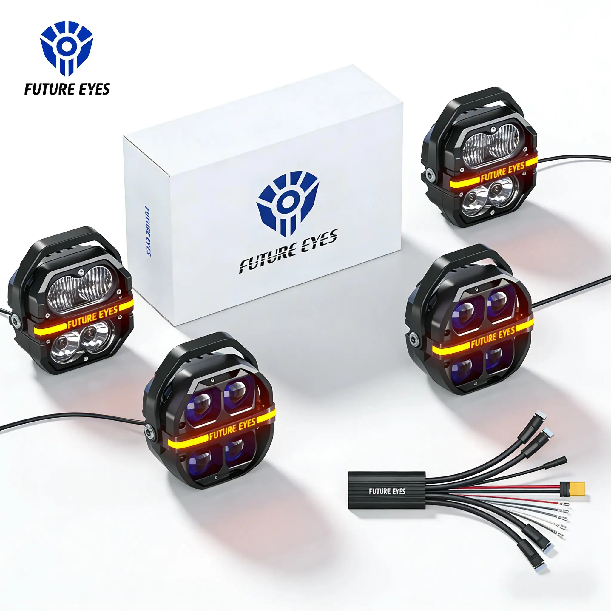 

Комплект противотуманных фар для мотоцикла Future Eyes Galaxy 2 пары, X100 Z4, 300 Вт, светодиодные вспомогательные фары для ночной езды