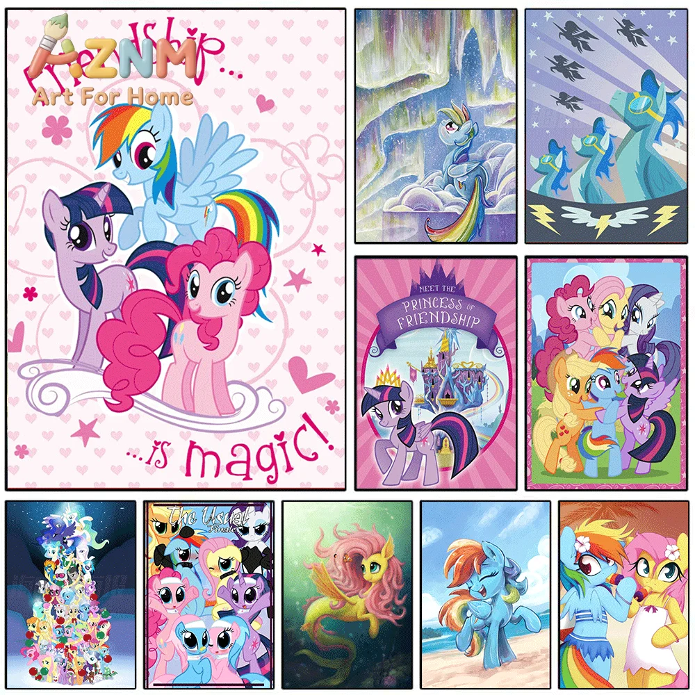 AZNM My Little Pony Friendship Magic Canvas Painting, Frameless Canvas Wall Art, Cartoon Character Wall Painting for Bedroom L