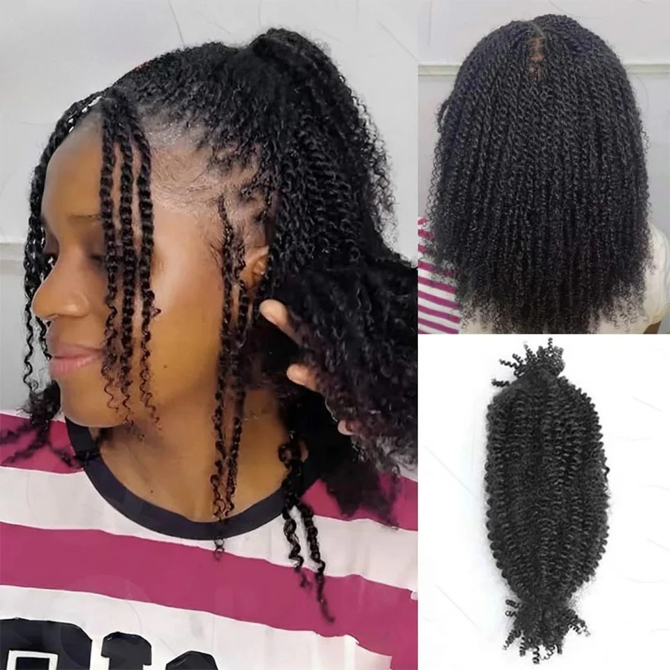QVR Kinky Curly Twist Crochet Flechthaar 100 % Echthaarbündel Sleek Curly Human Hair Bulks 1 Stück/50 g Afro Kinky Curly Bulk