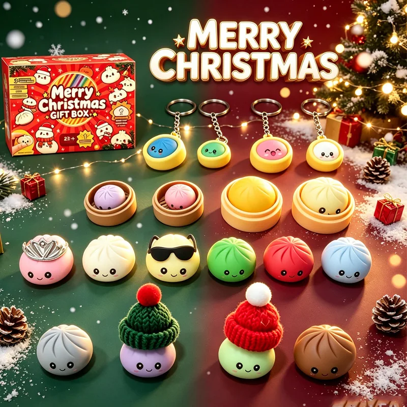 Christmas Blind Box Mochi Squishy Reindeer Santa Dumpling Advent Calendar Bun Toy Stress Relief Mystery Toy Set Surprise Gift