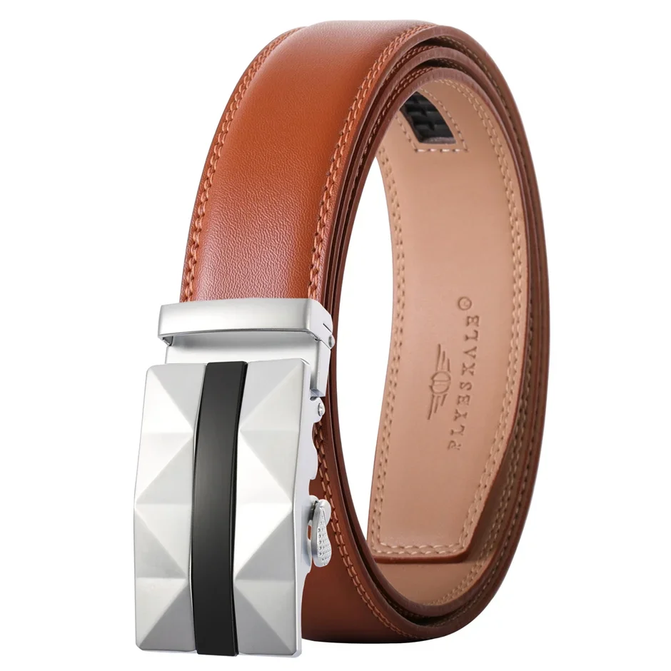 Brown Cowhide Genuine Leather Belts For Men New Fashion Luxury Designer Dress Formal Casual Belt Male Automatic Buckle B622