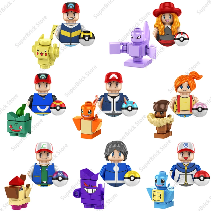 Hot Pokemon Anime Mini Action Figures Building Block Poké Ball Set Classics Cartoon Ash Ketchum Model Bricks Doll Kids Toy Gifts