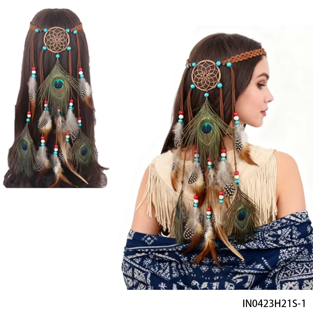 

PESENAR Peacock feather Indian hair accessory, full of ethnic style, adds a mysterious and dreamy personality item