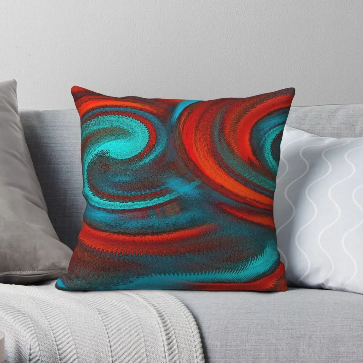 Teal Orange Swirl Modern Square Pillowcase Polyester Linen Velvet Pattern Decorative Throw Pillow Case Bed Cushion Cover 45x45