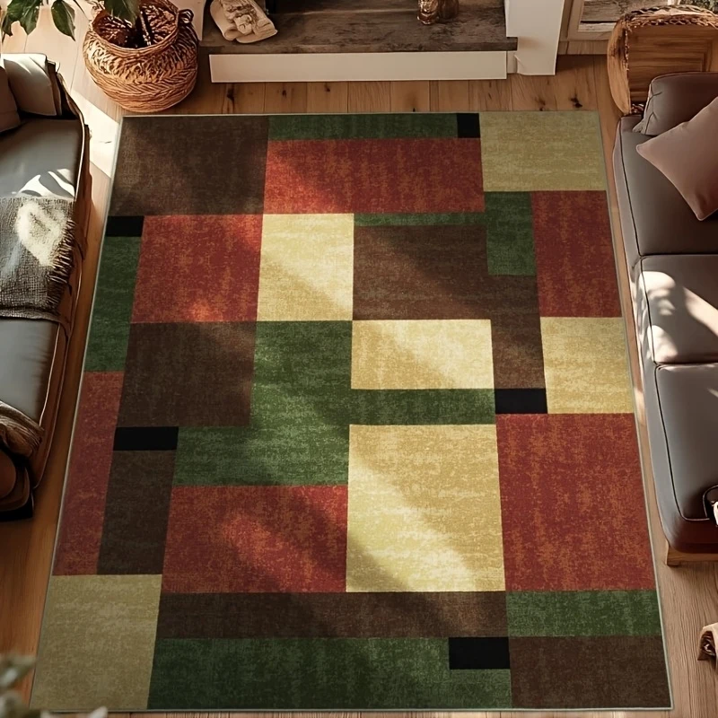 VIKAMA Mid-Century Geometrischer Dreiecksteppich, rutschfeste, waschbare Vintage-Bodenmatte in Terrakotta-Blaugrün für Wohnzimmer und Schlafzimmer