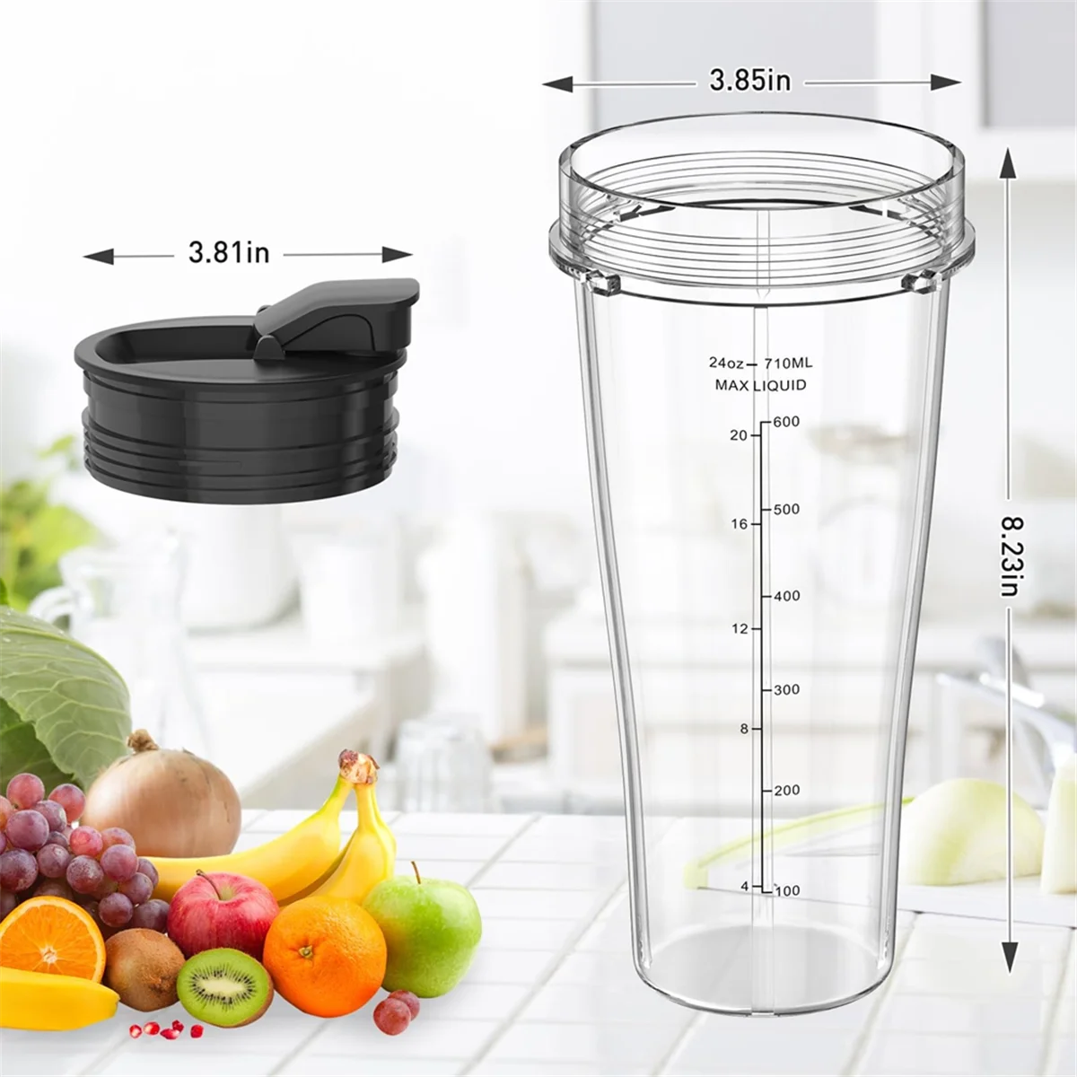 Blendervervangingsonderdelen voor, 24oz blenderbekers met deksels, blendermes voor Auto IQ Blender